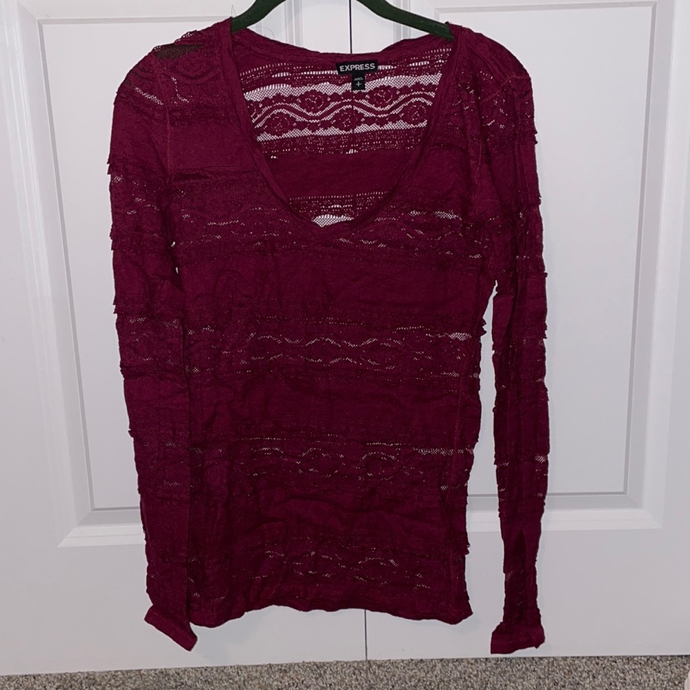Maroon Lace See Thru Lace V Neck